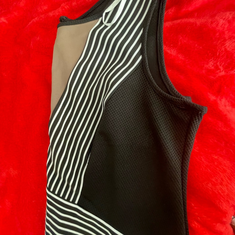 Maya Brooke Asymmetrical Black and Tan Striped Dress